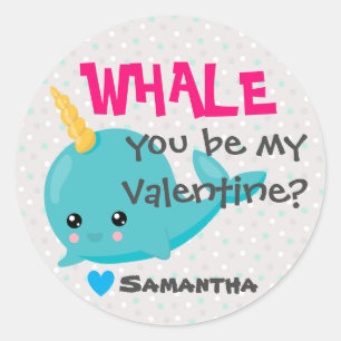 Sticker Rond Valentin de narval de classe "Tu seras à moi"