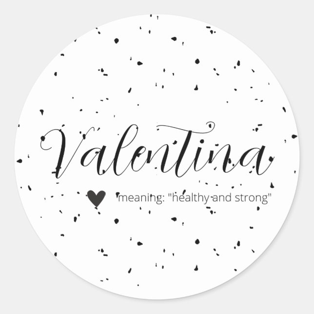 Sticker Rond Valentina Nom Signification Minimal moderne Noir B (Devant)