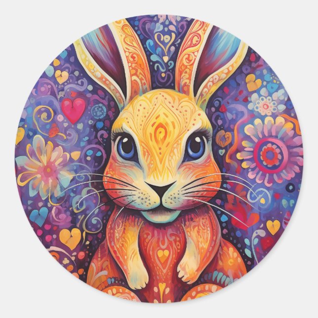 Sticker Rond Valentine Bunny Flowers coeur violet (Devant)