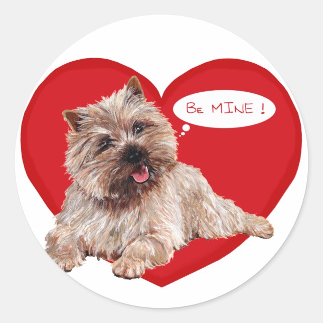 Sticker Rond Valentine Cairn Terrier dit Sois Mien ! (Devant)