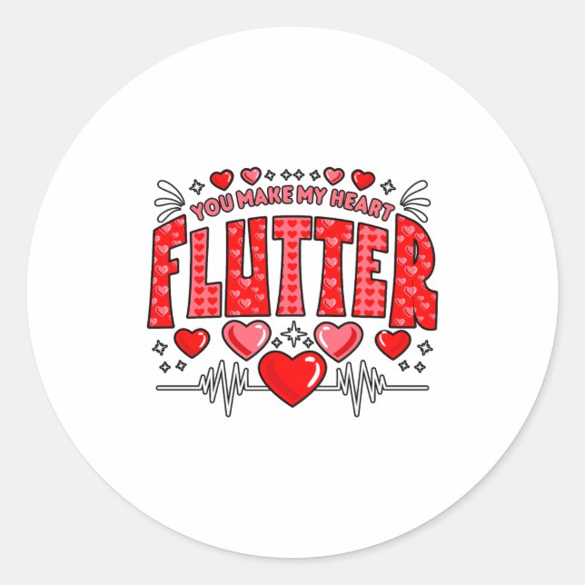 Sticker Rond Valentine Cardiac Nurse You Make My Heart Flutter  (Devant)