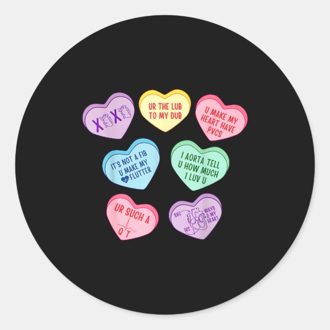 Sticker Rond Valentine Cardiologist Hearts Candy Ekg Tech Telem (Devant)