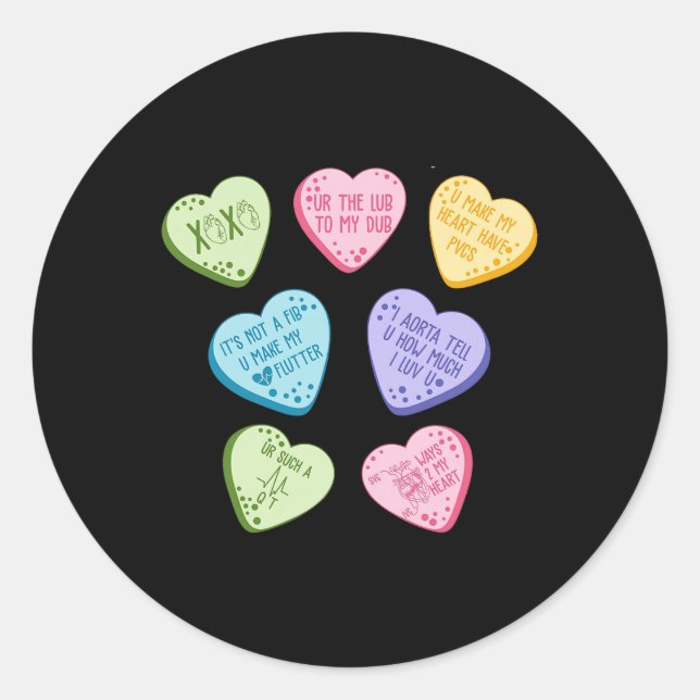 Sticker Rond Valentine Cardiology Nurse Conversation Hearts Can (Devant)