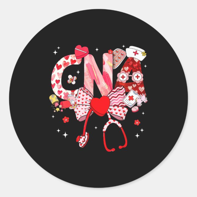 Sticker Rond Valentine Cna Nurse Coquette Bow Stethoscope Girl  (Devant)