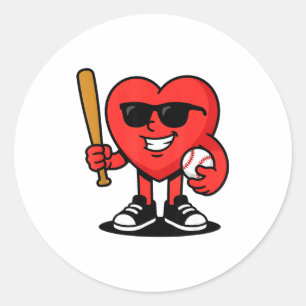 Sticker Rond Valentine coeur drôle jouant au baseball Fan de ba