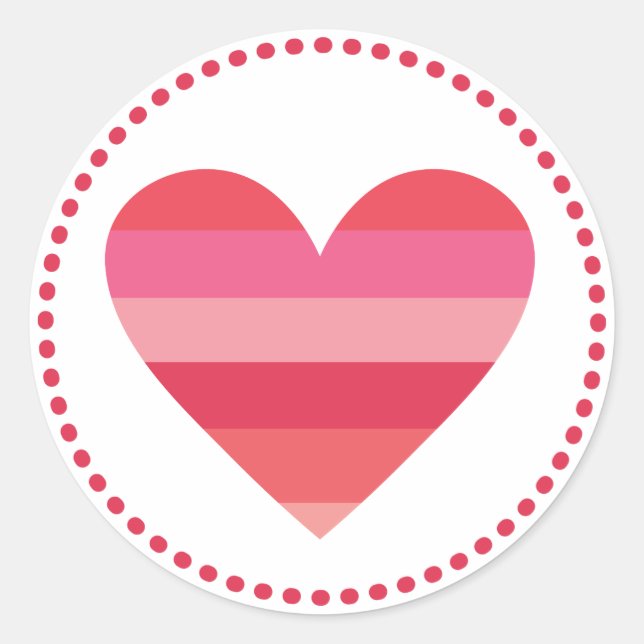 Sticker Rond Valentine | Coeur rose rayé (Devant)