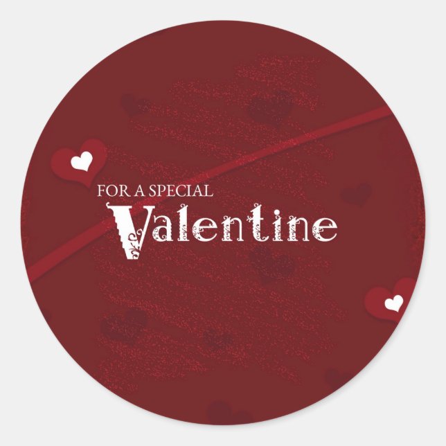 Sticker rond Valentine Coeurs rouge et blanc (Devant)