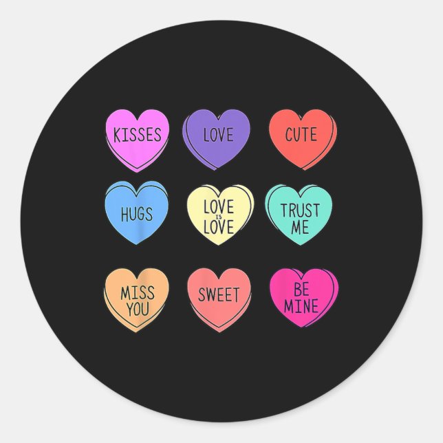 Sticker Rond Valentine Conversation Coeurs Candy Heureux Valent (Devant)