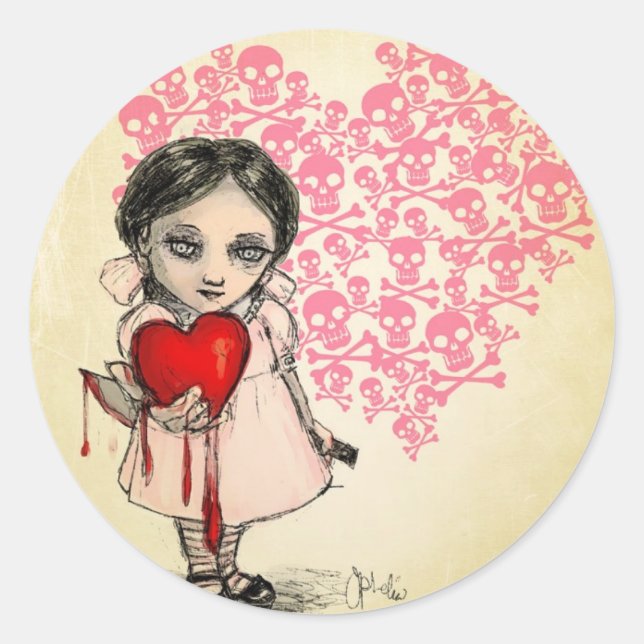 Sticker Rond Valentine fille malveillante (Devant)