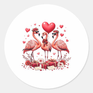 Sticker Rond Valentine Flamant rose rose Coeur animal heureux V