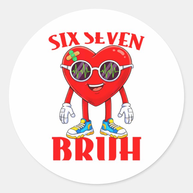 Sticker Rond Valentine Funny Six Seven Bruh Meme 67 Heart Lover (Devant)