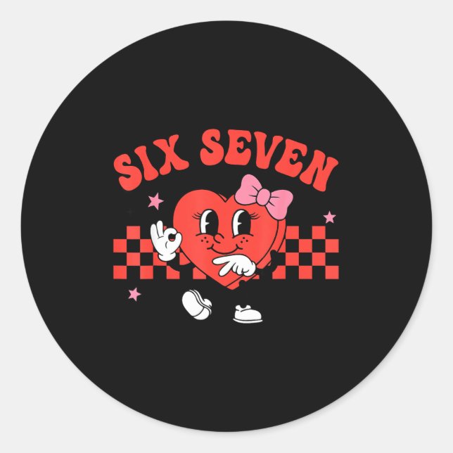 Sticker Rond Valentine Funny Six Seven Heart Bow Meme Gen Alpha (Devant)