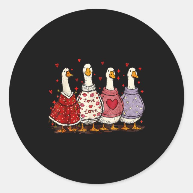 Sticker Rond Valentine Goose Heart Silly Goose Valentines Day  (Devant)
