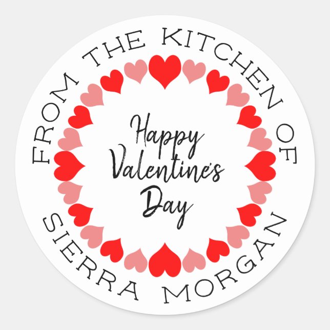 Sticker Rond Valentine Heart Wreath Kitchen Traitements Étiquet (Devant)