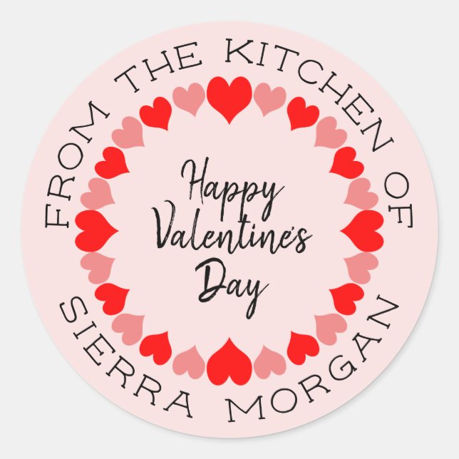 Sticker Rond Valentine Heart Wreath Kitchen Traitements Étiquet (Devant)