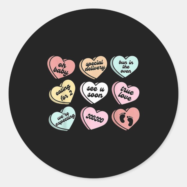 Sticker Rond Valentine Hearts Candy Pregnancy Announcement Baby (Devant)
