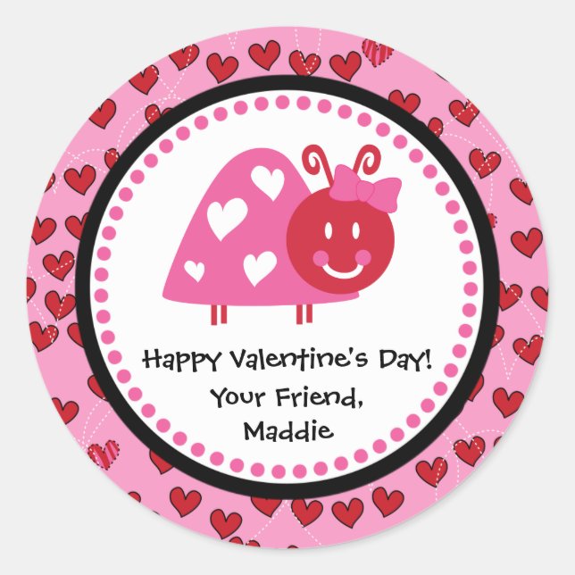 Sticker Rond Valentine Ladybug Party Favoriser (Devant)