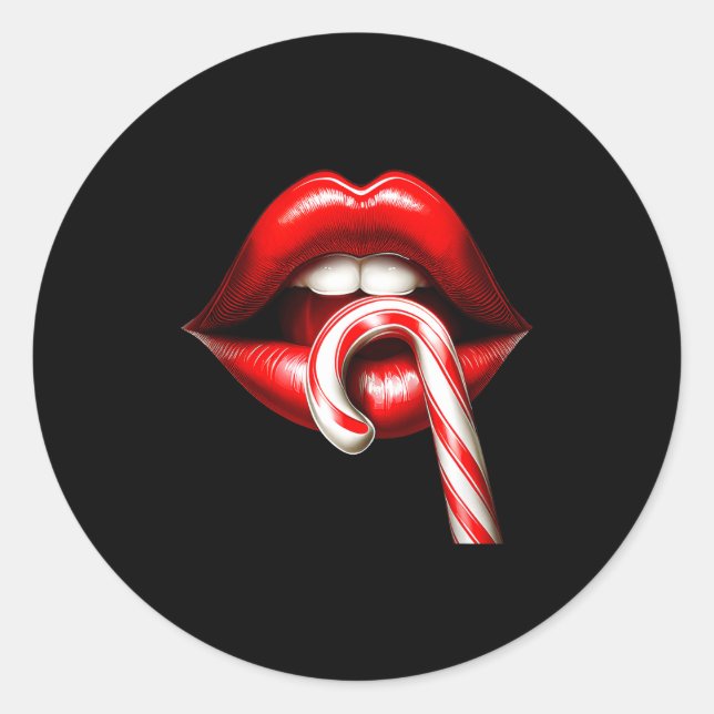 Sticker Rond Valentine Lips Kisses Valentines Funny Candy Cane  (Devant)