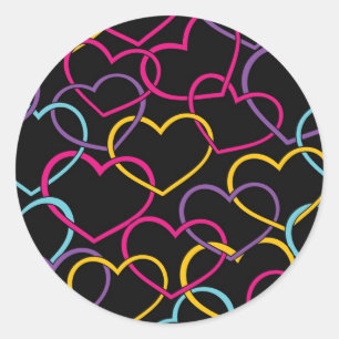 Sticker Rond Valentine Motif avec Coeurs de couleurs