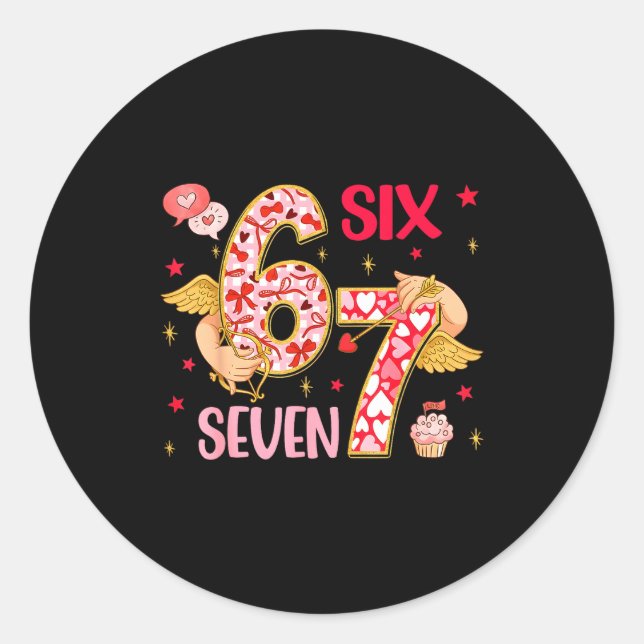 Sticker Rond Valentine Nge 67 Funny Saying Six Seven Valentine' (Devant)
