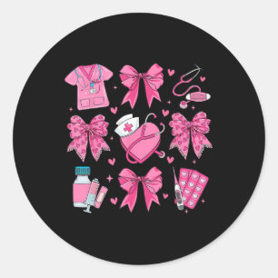Sticker Rond Valentine Nurse Coquette Bow Nurse Valentines Day