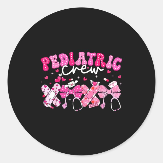 Sticker Rond Valentine Pediatric Crew Xoxo Nurse Coquette Bow P (Devant)