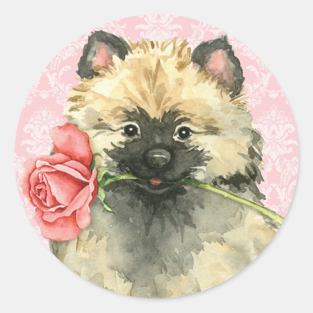 Sticker Rond Valentine Rose Keeshond (Devant)