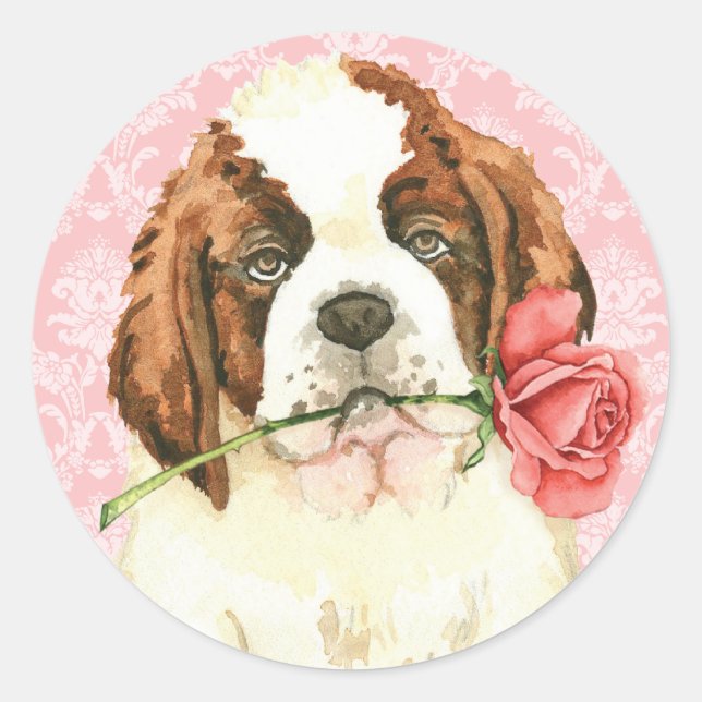 Sticker Rond Valentine Rose St. Bernard (Devant)