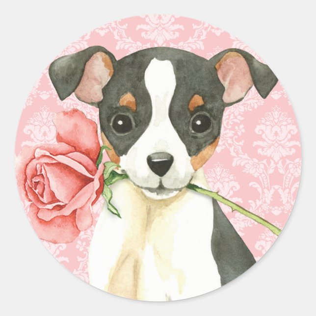 Sticker Rond Valentine Rose Toy Fox Terrier (Devant)