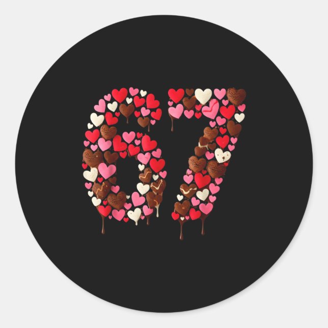 Sticker Rond Valentine’s Day 67 Meme Filled With Hearts Funny S (Devant)