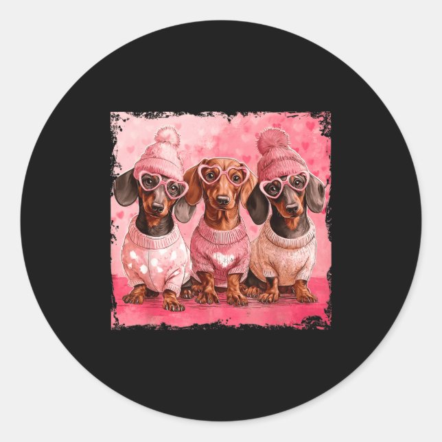 Sticker Rond Valentine’s Day Dog Cute Dachshund Dogs For Dog Mo (Devant)
