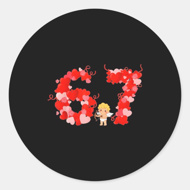 Sticker Rond Valentine’s Day Hearts 67 Meme Six Seven 6 7 Cute  (Devant)
