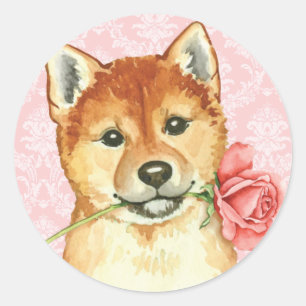 Sticker Rond Valentine Shiba rose Inu
