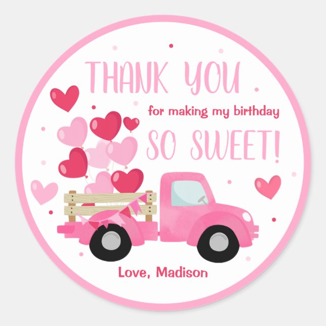 Sticker Rond Valentine Sweetheart rose 1er anniversaire Fête Fa (Devant)