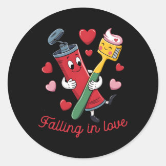 Sticker Rond Valentine Toothpaste Love Toothbrushes Falling Inl