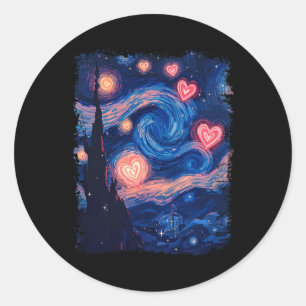 Sticker Rond Valentine Van Gogh Nuit Étoilée Cœur Assorti Cou