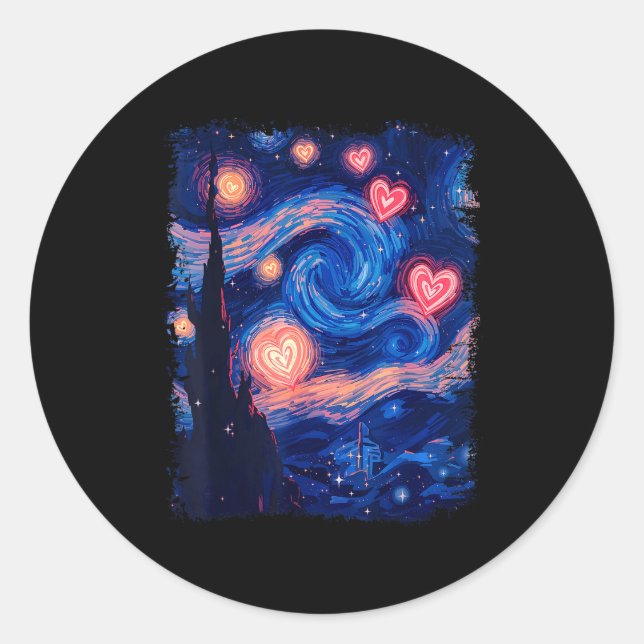 Sticker Rond Valentine Van Gogh Starry Night Heart Matching Cou (Devant)