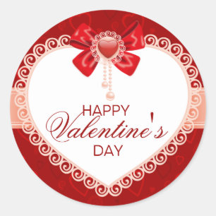 Sticker rond Valentines avec Bow rouge et dentelle