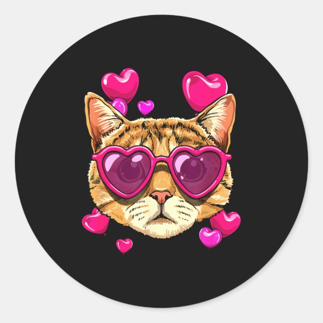 Sticker Rond Valentines Ca Kitten Wearing Sungl Heart Cat Lover (Devant)
