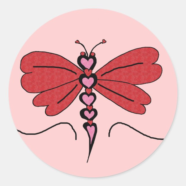 Sticker Rond Valentines Cartons de libellules (Devant)