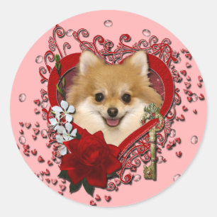 Sticker Rond Valentines - Clé de mon coeur - Poméranien