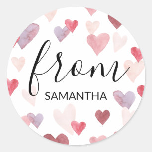 Sticker Rond Valentines Coeurs de jour Nom personnalisé Favoris