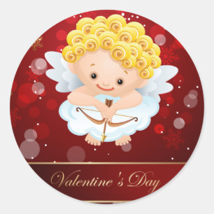Sticker Rond Valentines Cute Cupid