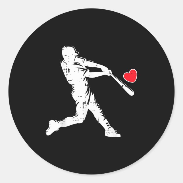 Sticker Rond Valentines Day Baseball Batter Silhouette Heart Me (Devant)