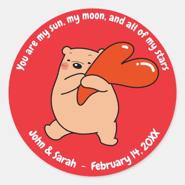 Sticker Rond Valentine's Day Bear Heart (Devant)