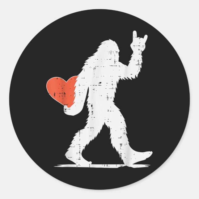 Sticker Rond Valentines Day Bigfoot Rock Heart Sasquatch Femmes (Devant)