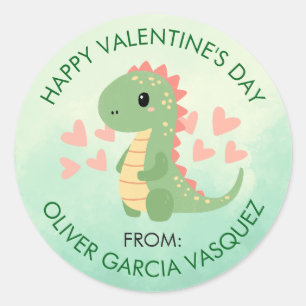 Sticker Rond Valentines Day Boy Dinosaur Faveurs pour les camar