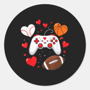 Sticker Rond Valentines Day Boys Coeurs Jeu Basketball Baseb