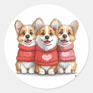 Sticker Rond Valentines Day Chiens de Corgi gallois Pembroke