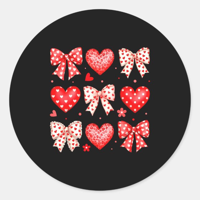 Sticker Rond Valentines Day Coquette Bow Hearts Leopard Women G (Devant)